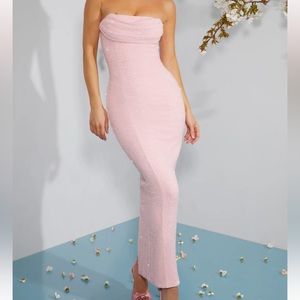 Embellished Bandeau Cowl Neck Maxi Dress in Blush